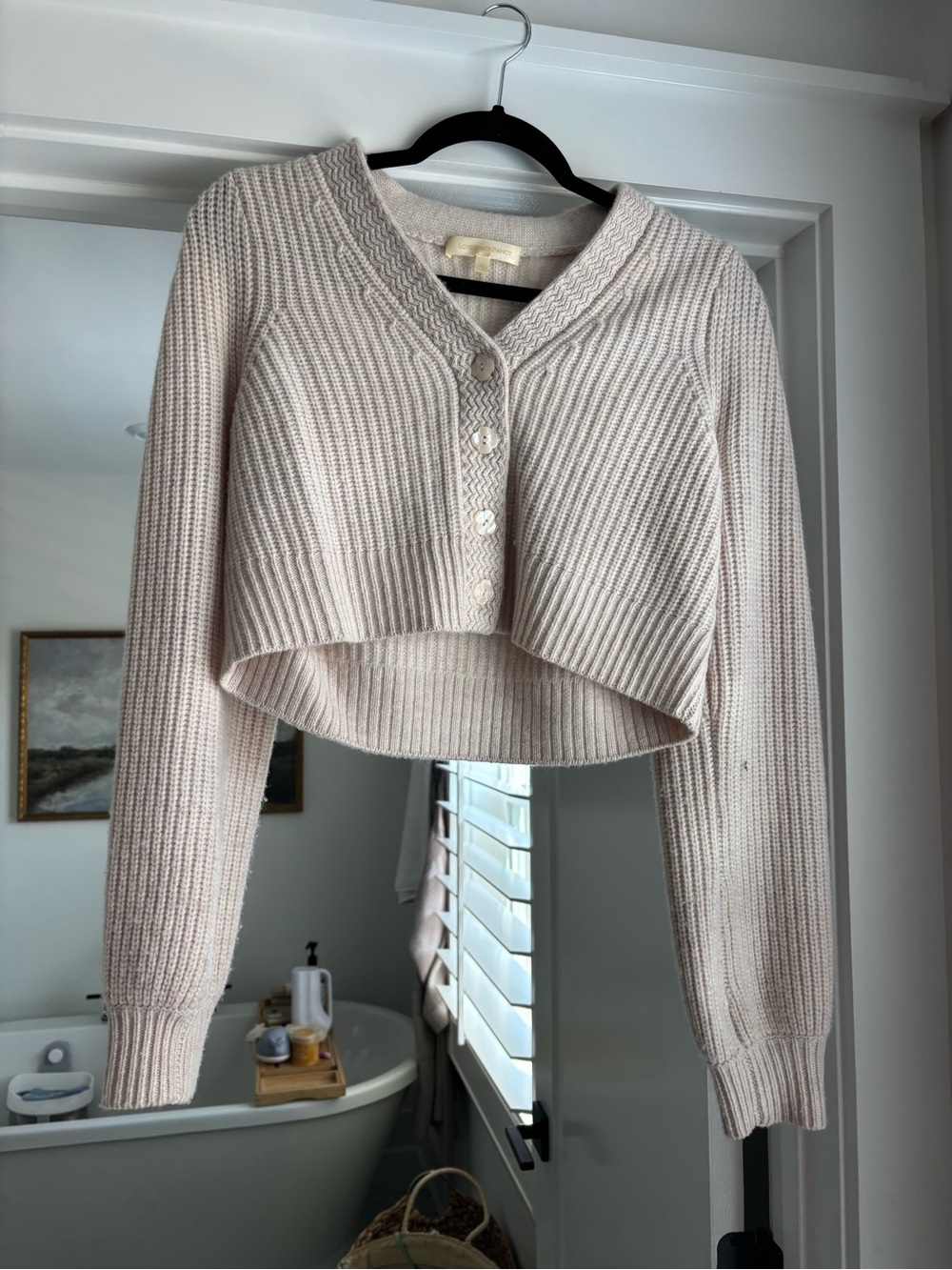 LoveShackFancy Cropped Rib-Knit Cardigan - Cream